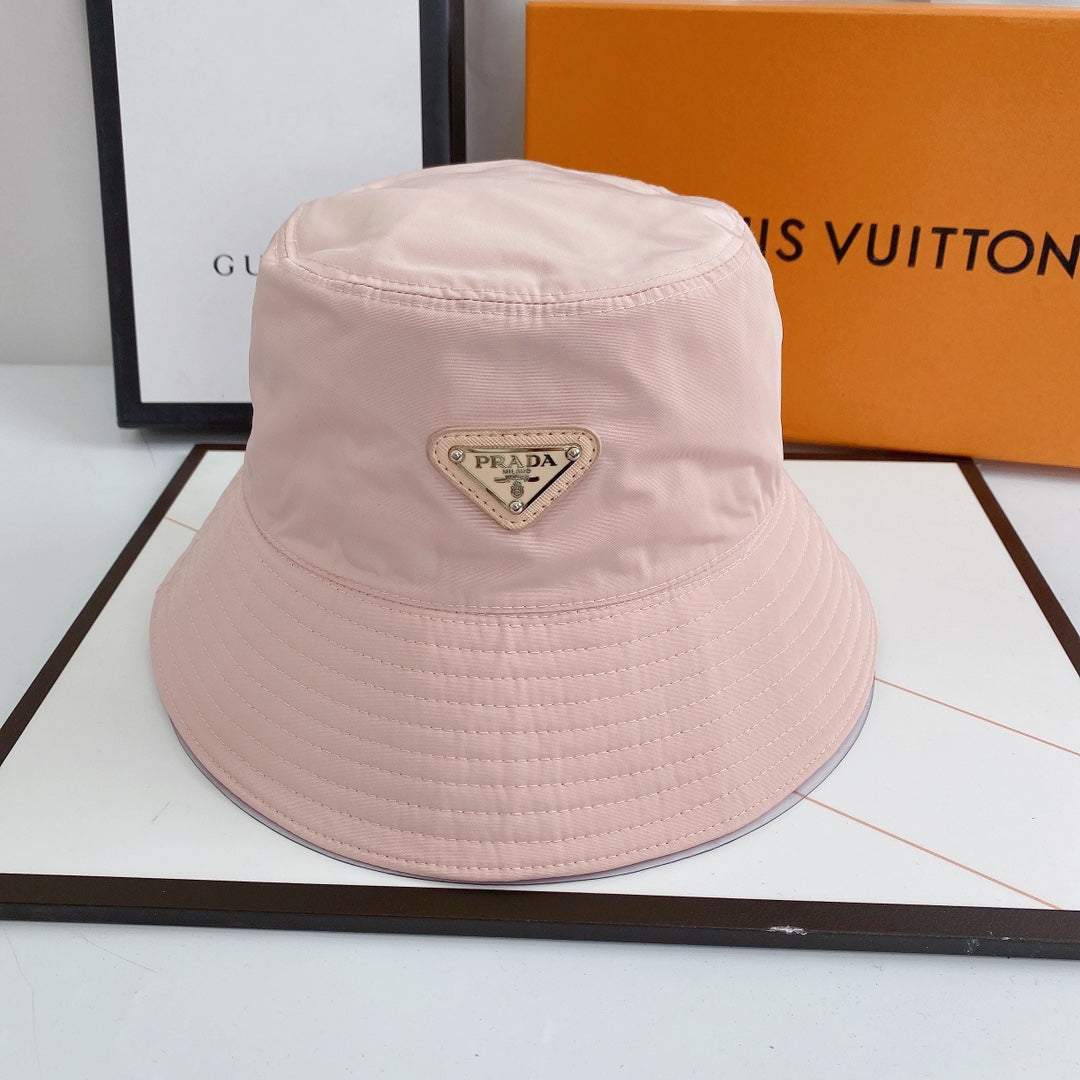 Prada triangle logo bucket hat pink