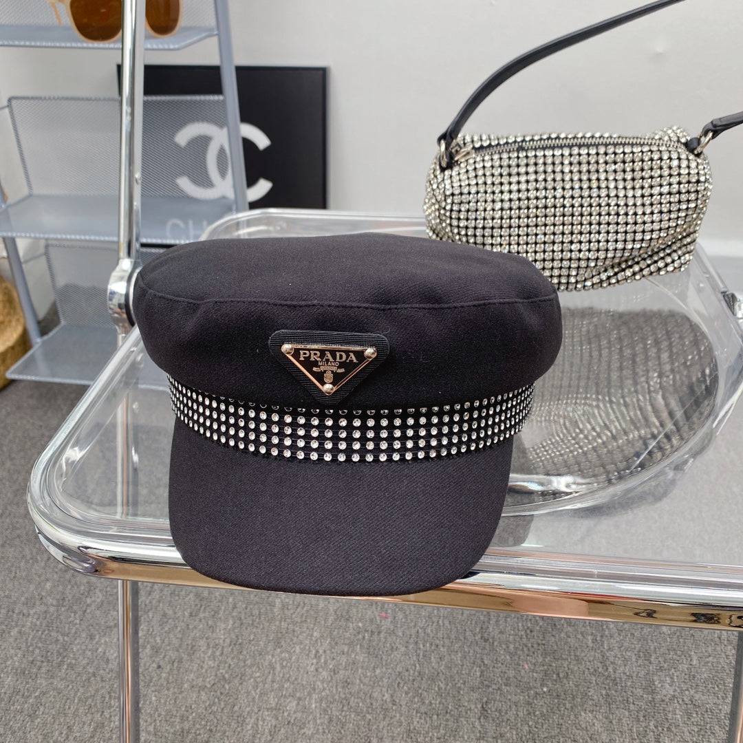 Prada triangle logo cotton beret