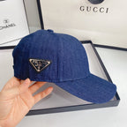 Prada triangle logo denim baseball cap