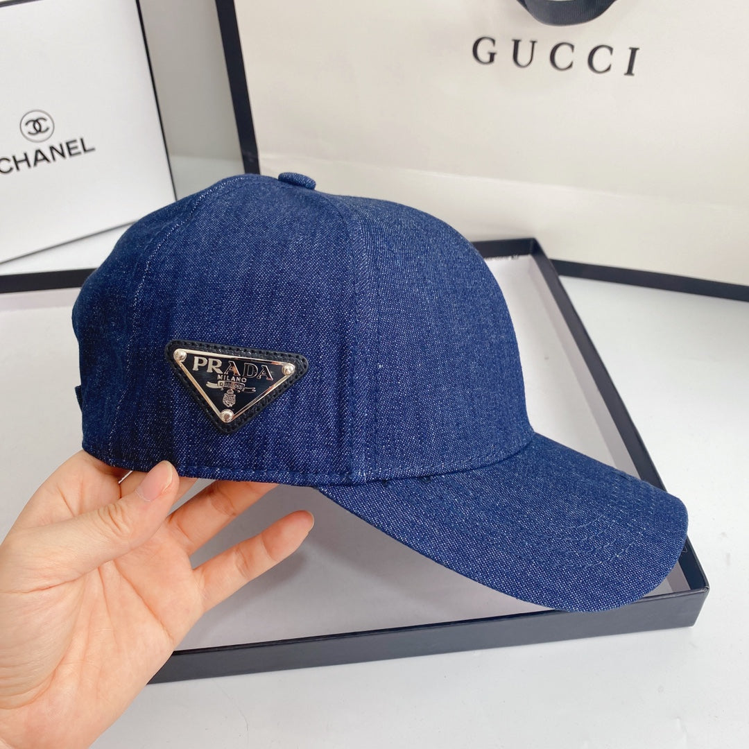 Prada triangle logo denim baseball cap