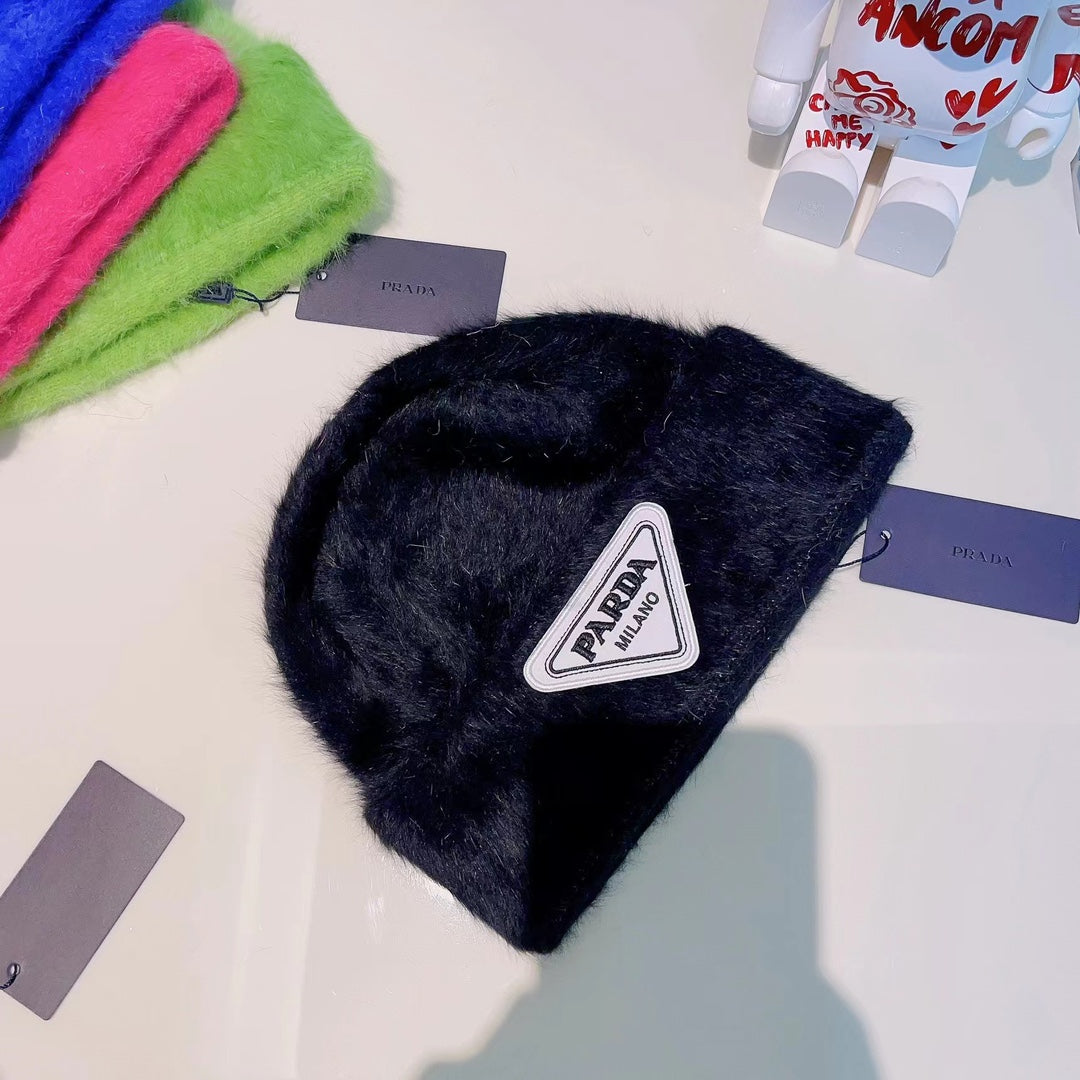 Prada triangle logo fur hat