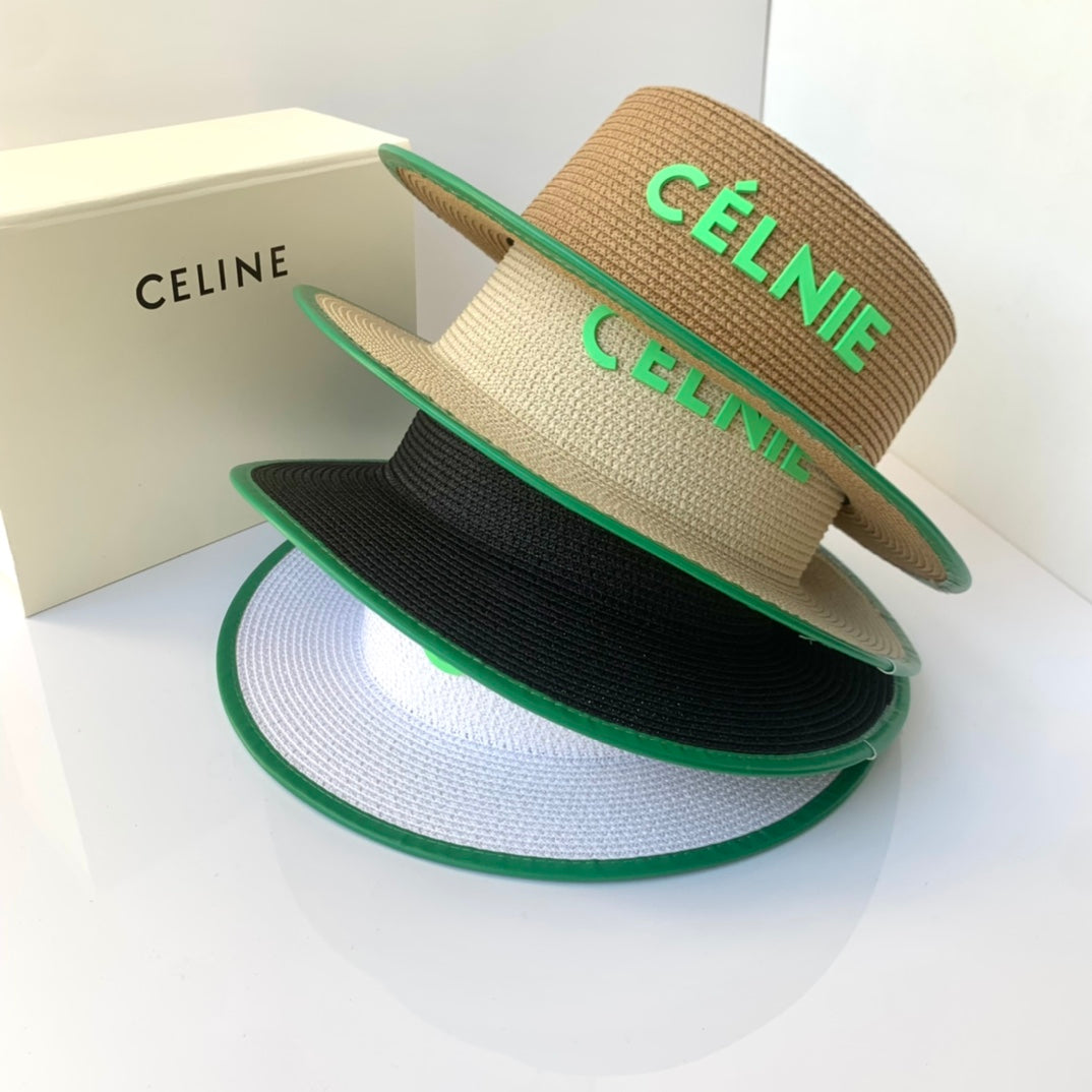 Premium CELINE raffia sun hat side view