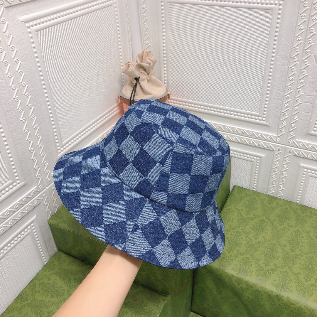 Premium Chanel quilted denim bucket hat close up