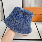 Premium Dior denim bucket hat embroidery detail