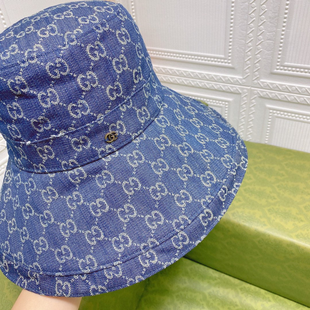 Premium Gucci GG monogram denim hat close up