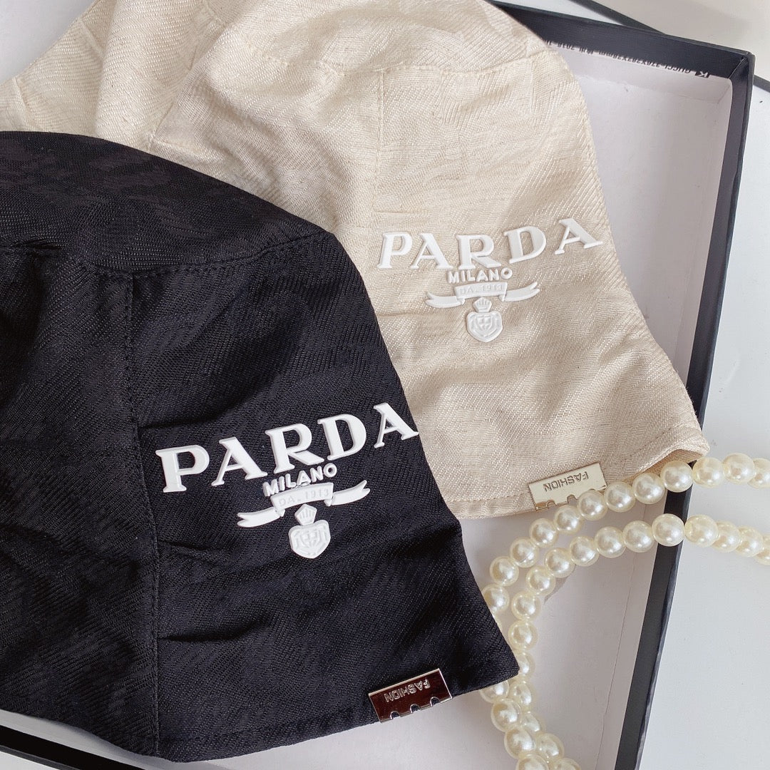 Premium Prada Milano cotton drill bucket hat close up