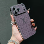 Purple Louis Vuitton designer phone case front view