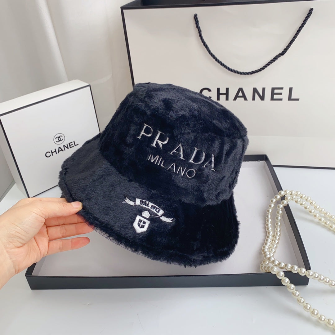 Soft plush Prada bucket hat