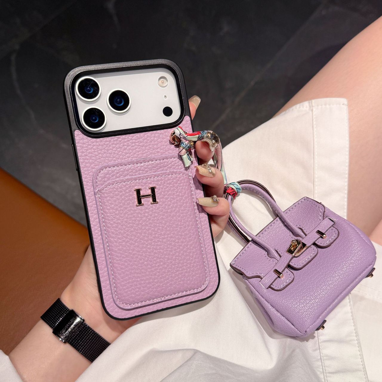 Hermes iPhone 17 Pro Max Case with AirPods Cover – Luxury Leather Designer Set Black