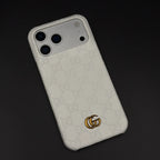Luxury Gucci iPhone 17 Pro Max Case | GG Monogram Leather White Blue