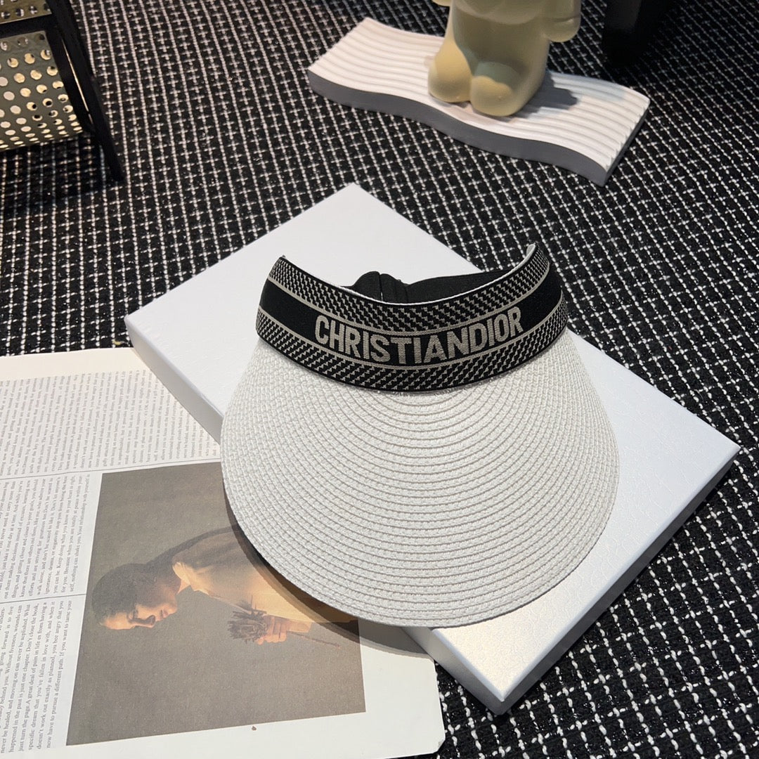 White Dior straw hat