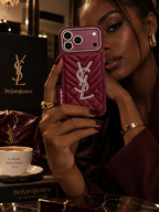 YSL Luxury iPhone 18 Pro Max Burgundy case 