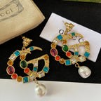 Tiger Head Fancy Diamond Pearl Earrings