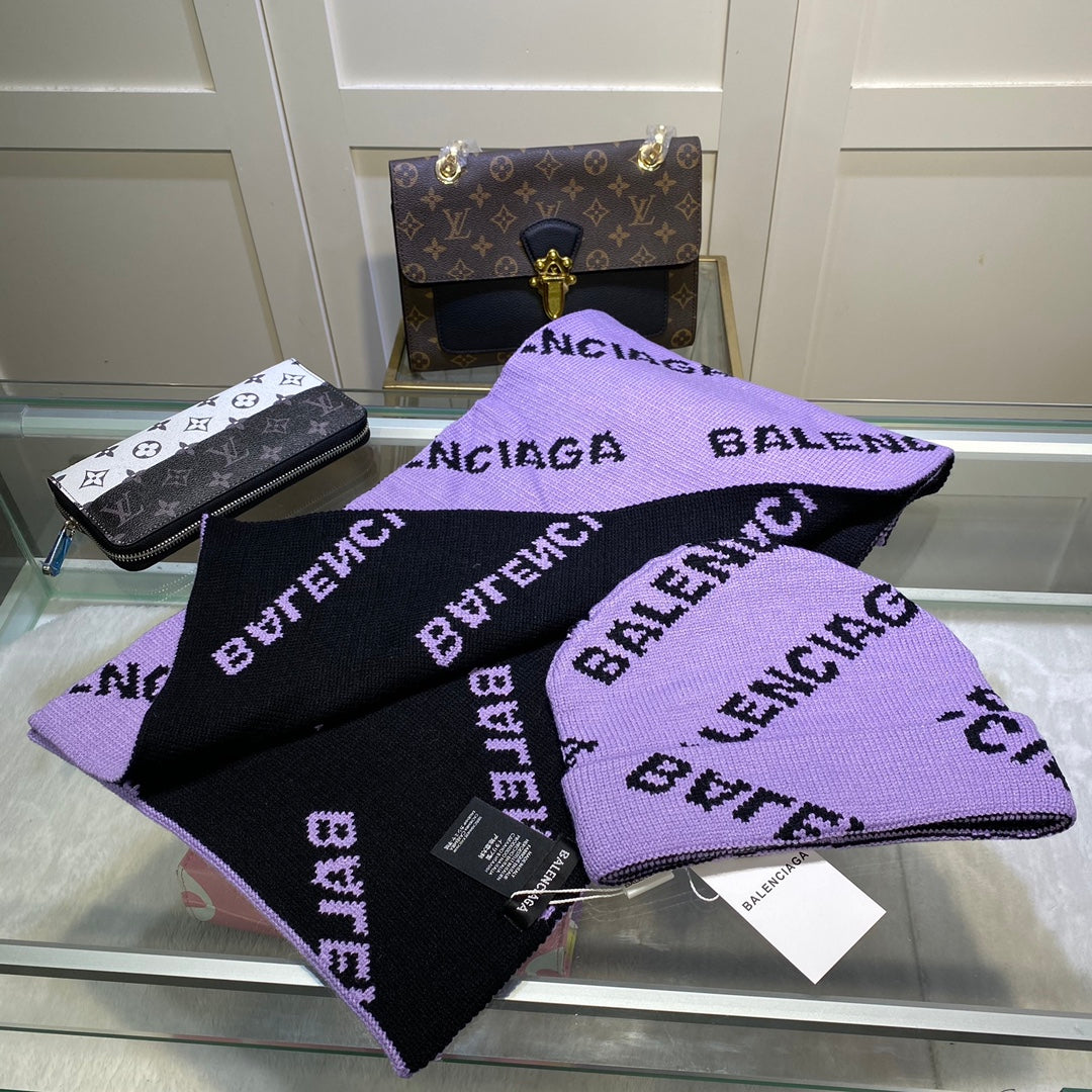 Balenciaga Wool-Cashmere Blend Knitted Letter Jacquard Scarf Hat Set for Women – product image 14