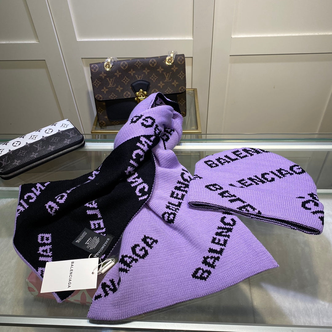 Balenciaga Wool-Cashmere Blend Knitted Letter Jacquard Scarf Hat Set for Women – product image 15