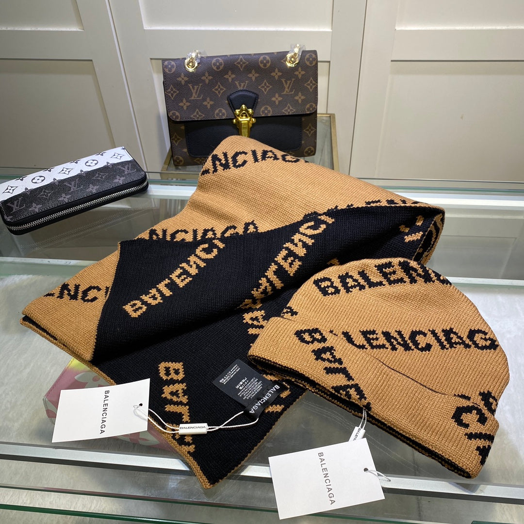 Balenciaga Wool-Cashmere Blend Knitted Letter Jacquard Scarf Hat Set for Women – product image 17