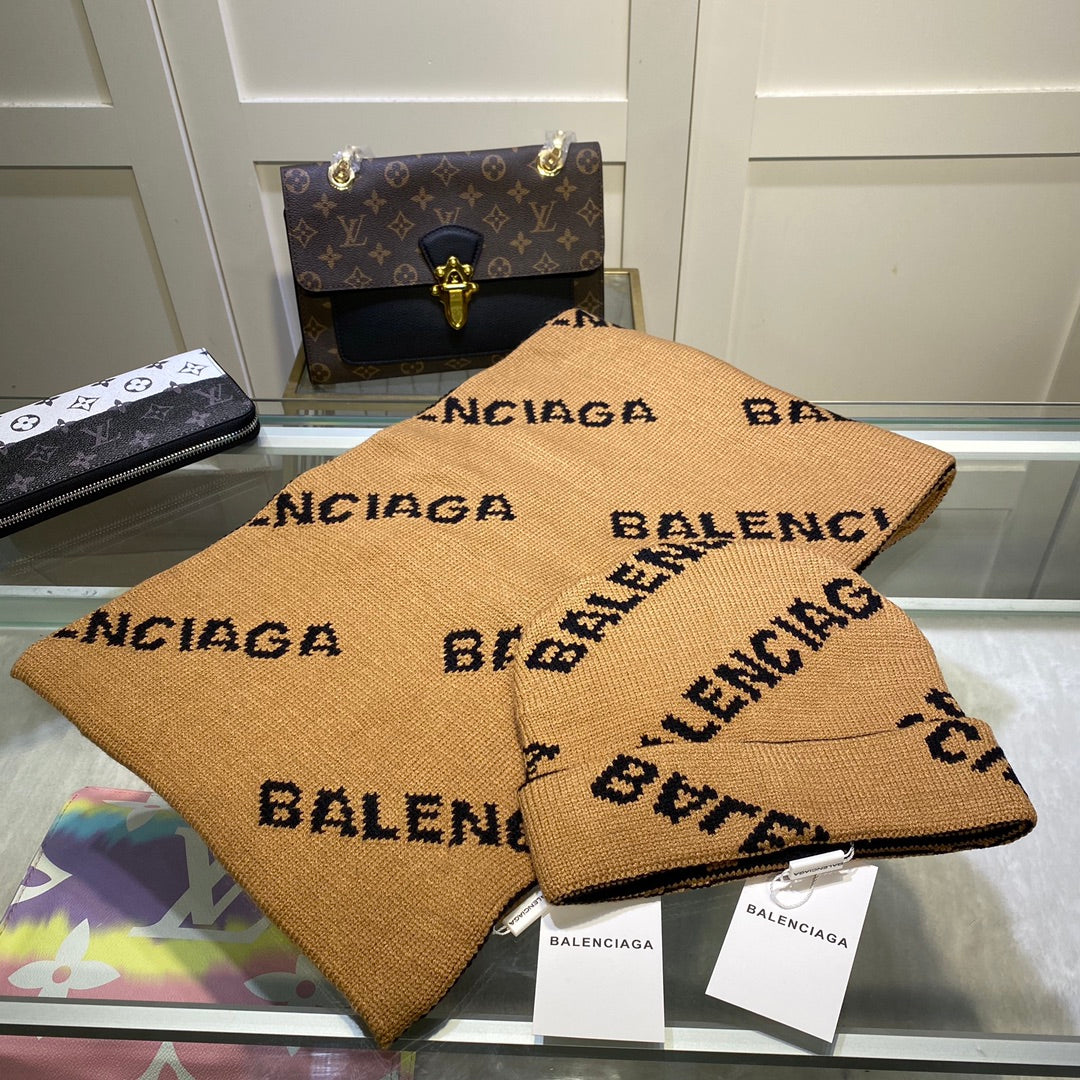 Balenciaga Wool-Cashmere Blend Knitted Letter Jacquard Scarf Hat Set for Women – product image 2