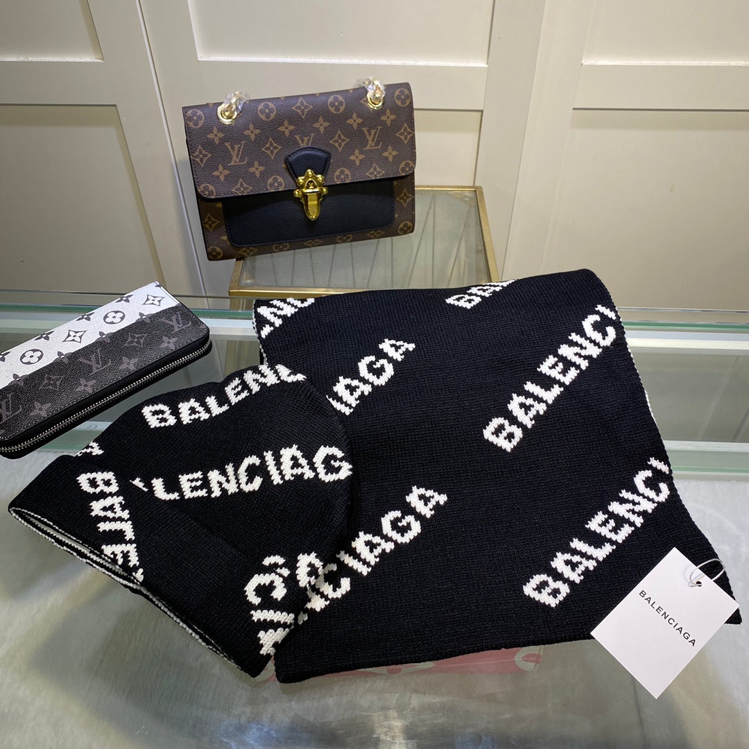 Balenciaga Wool-Cashmere Blend Knitted Letter Jacquard Scarf Hat Set for Women – product image 20