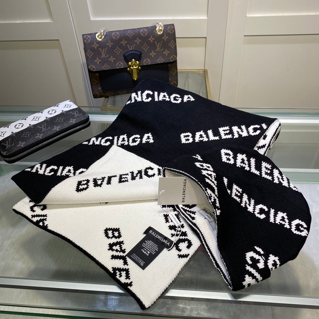 Balenciaga Wool-Cashmere Blend Knitted Letter Jacquard Scarf Hat Set for Women – product image 21