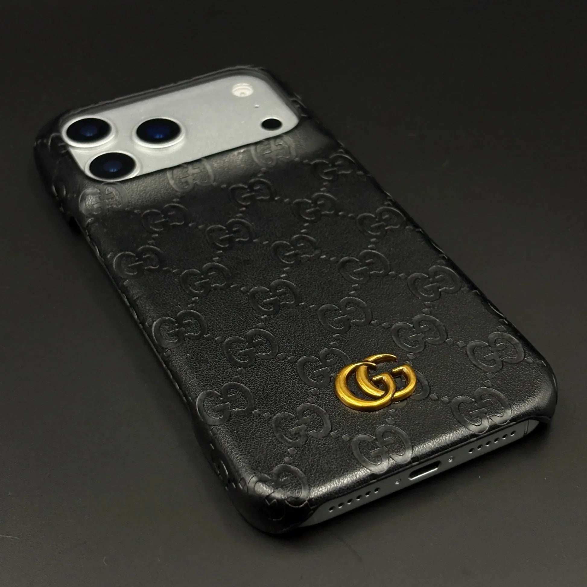 Luxury Gucci iPhone 17 Pro Max Case | GG Monogram Leather White Brown