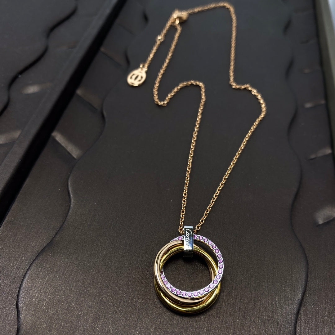 Bulgari Three-Ring Tricolor Pink Crystal Necklace – Luxury Designer Jewelry – product image 1