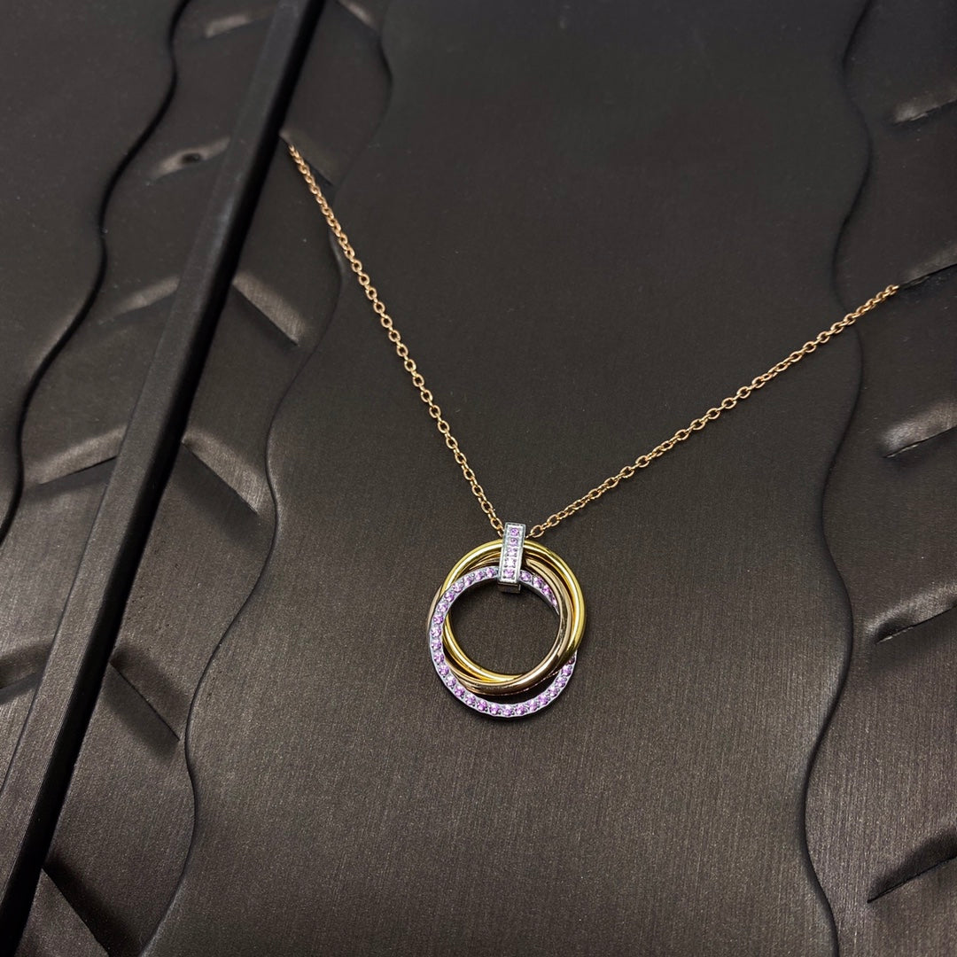 Bulgari Three-Ring Tricolor Pink Crystal Necklace – Luxury Designer Jewelry – product image 2