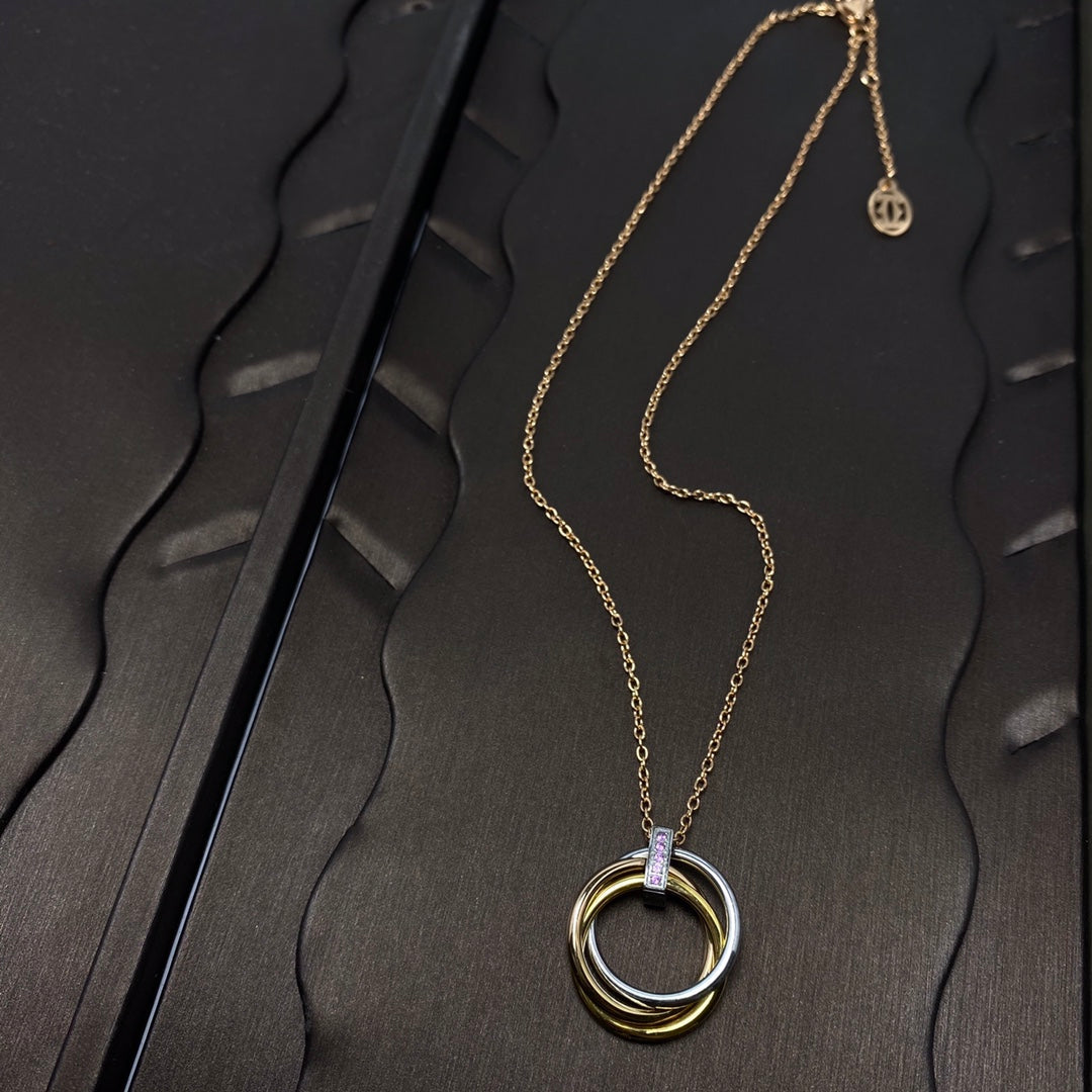 Bulgari Three-Ring Tricolor Pink Crystal Necklace – Luxury Designer Jewelry – product image 4
