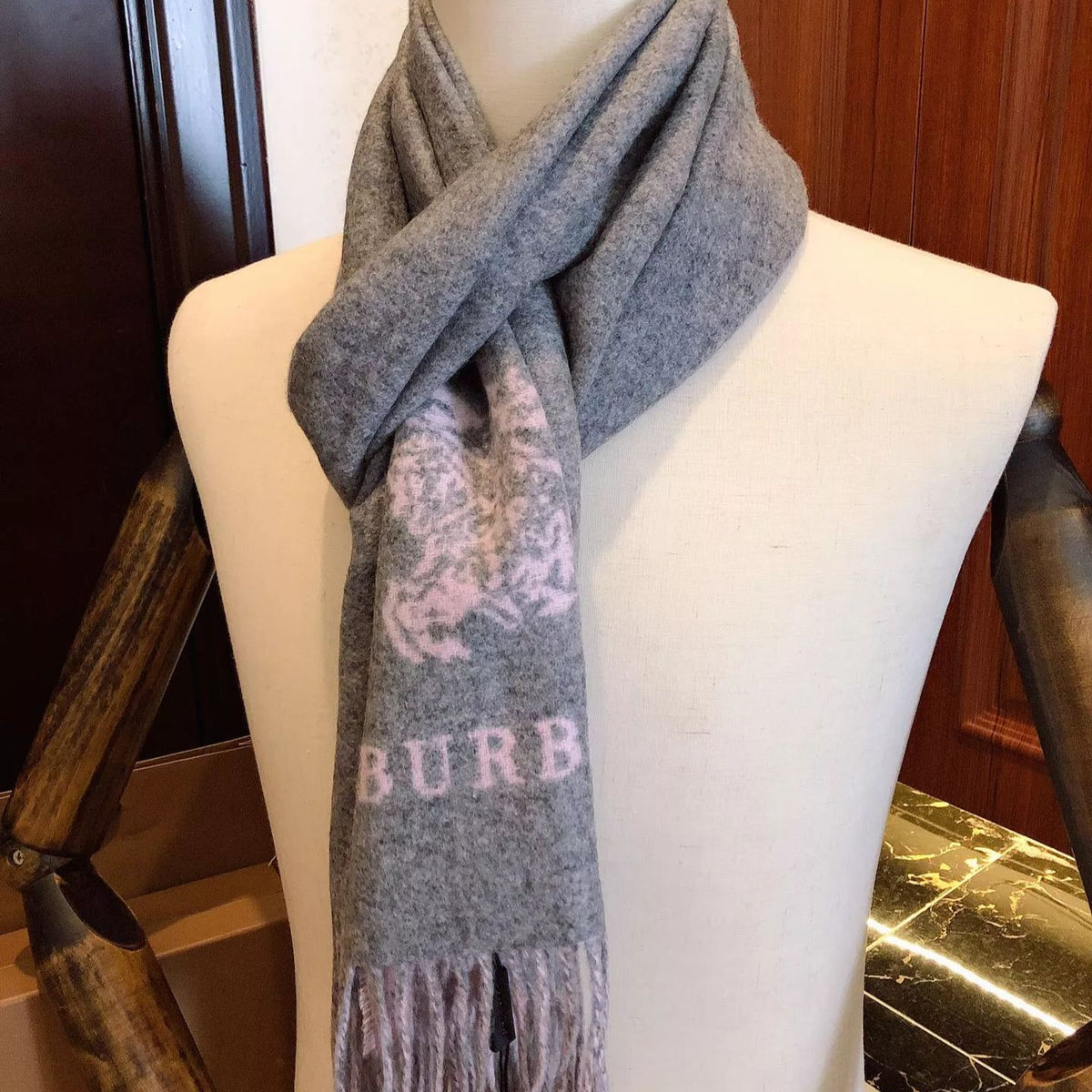 Burberry Solid Monogram Fringed Wool Scarf for Women – product image 11