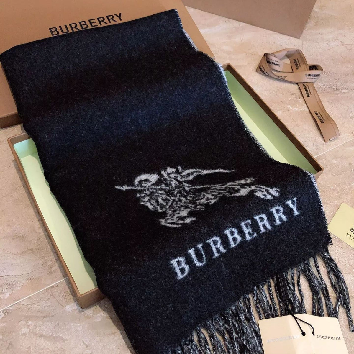 Burberry Solid Monogram Fringed Wool Scarf for Women – product image 14