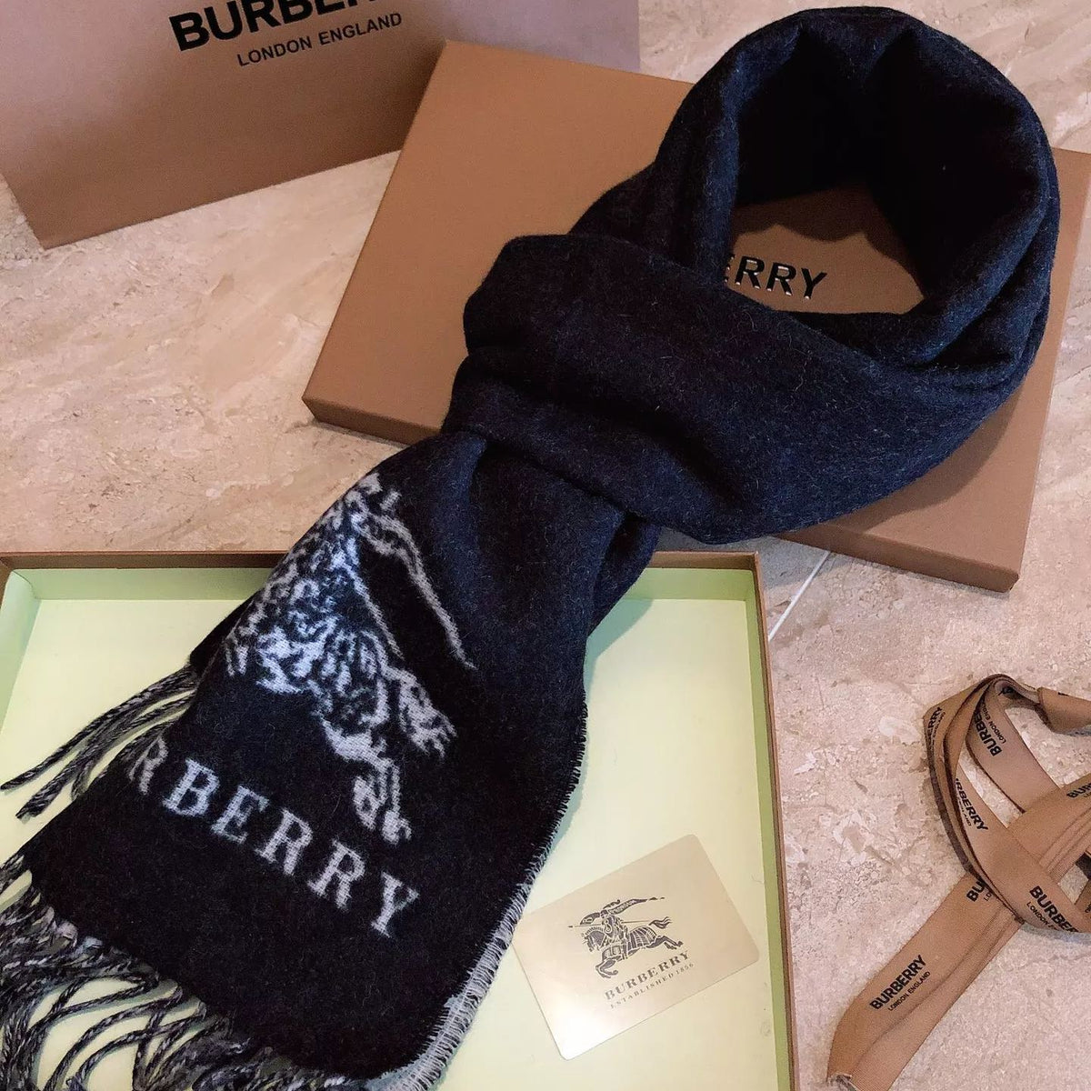 Burberry Solid Monogram Fringed Wool Scarf for Women – product image 15