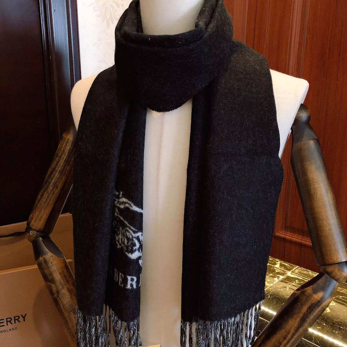 Burberry Solid Monogram Fringed Wool Scarf for Women – product image 17