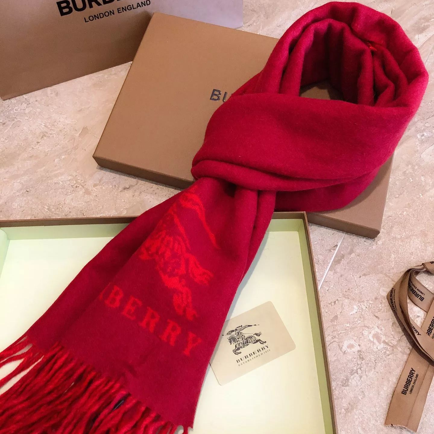 Burberry Solid Monogram Fringed Wool Scarf for Women – product image 19