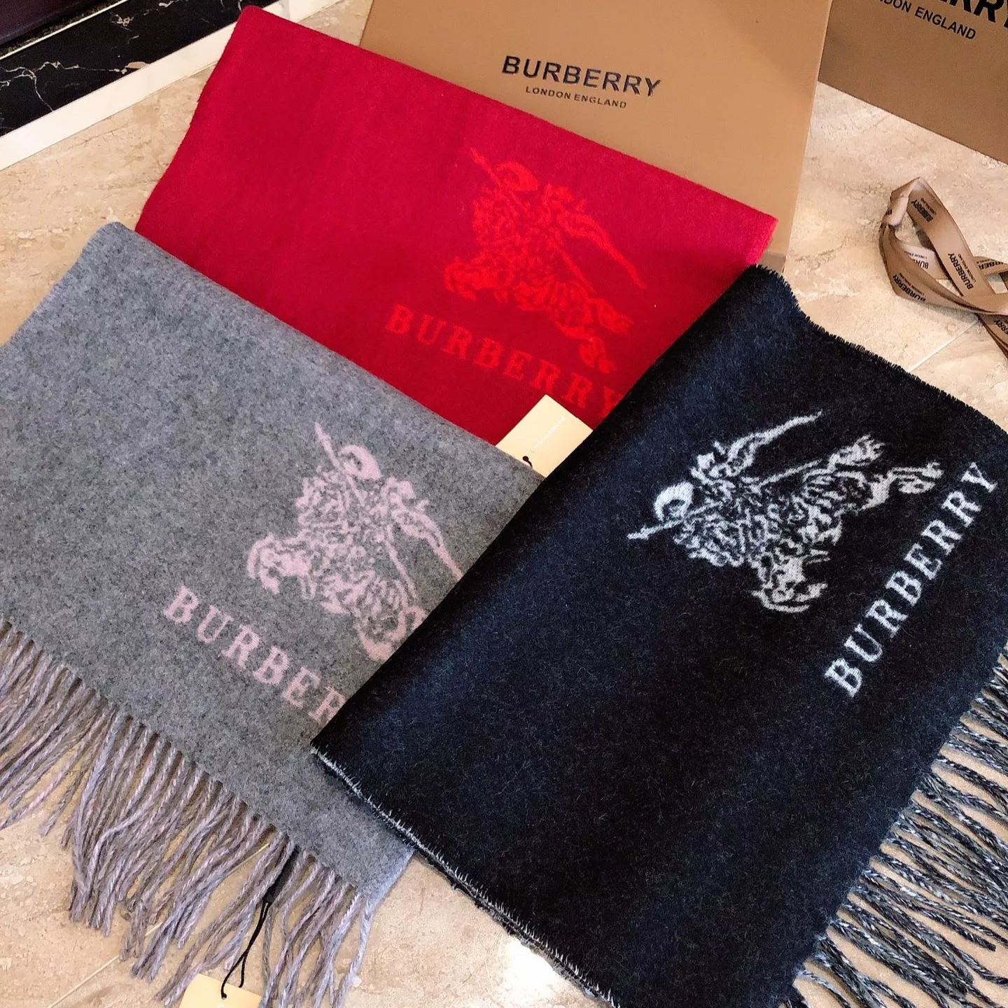 Burberry Solid Monogram Fringed Wool Scarf for Women – product image 22