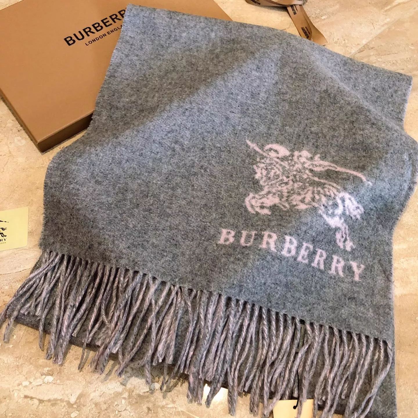 Burberry Solid Monogram Fringed Wool Scarf for Women – product image 4