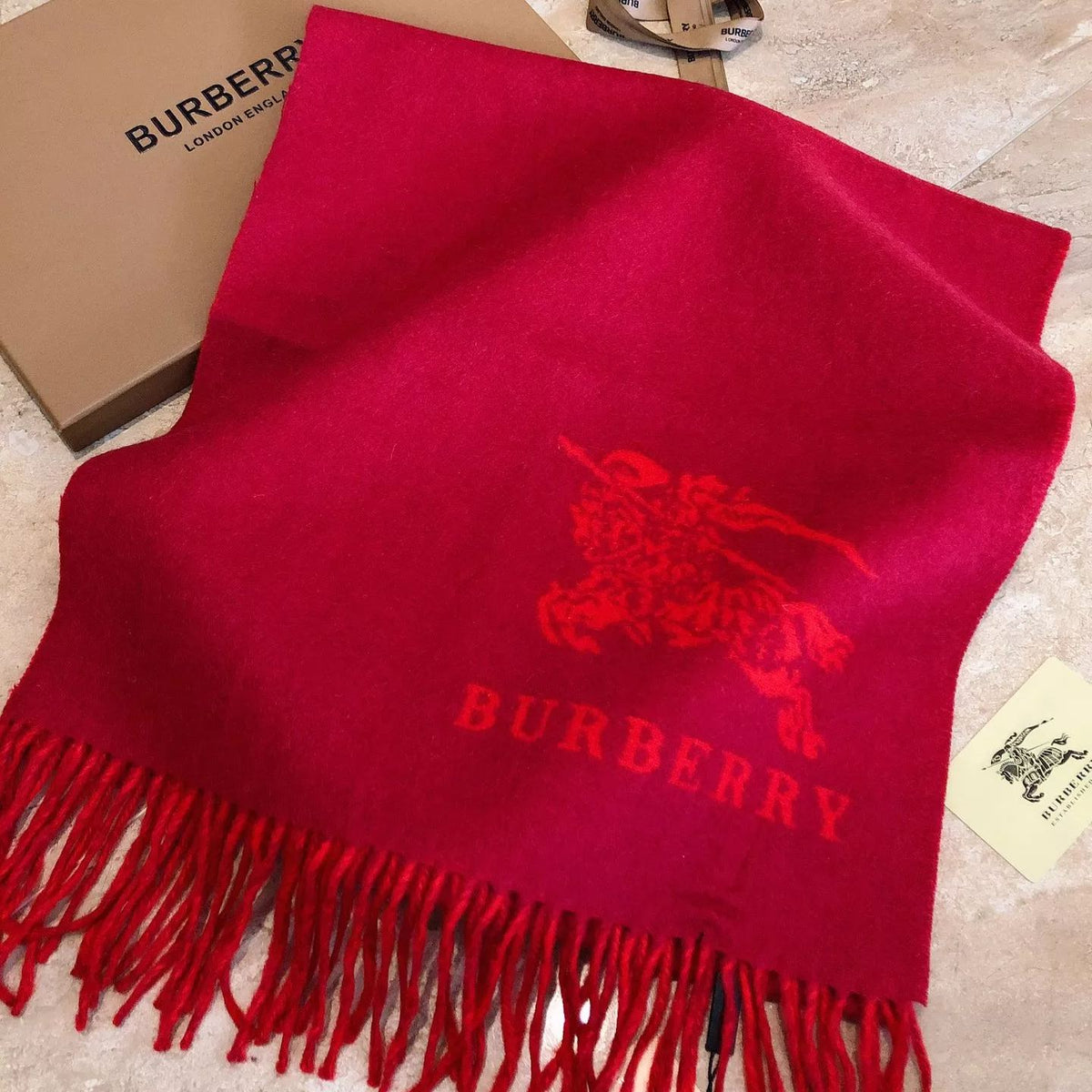 Burberry Solid Monogram Fringed Wool Scarf for Women – product image 6