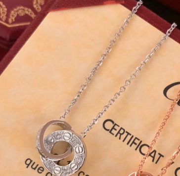 Cartier LOVE Crystal-Set Double Ring Necklace – Luxury Designer Jewelry – product image 6