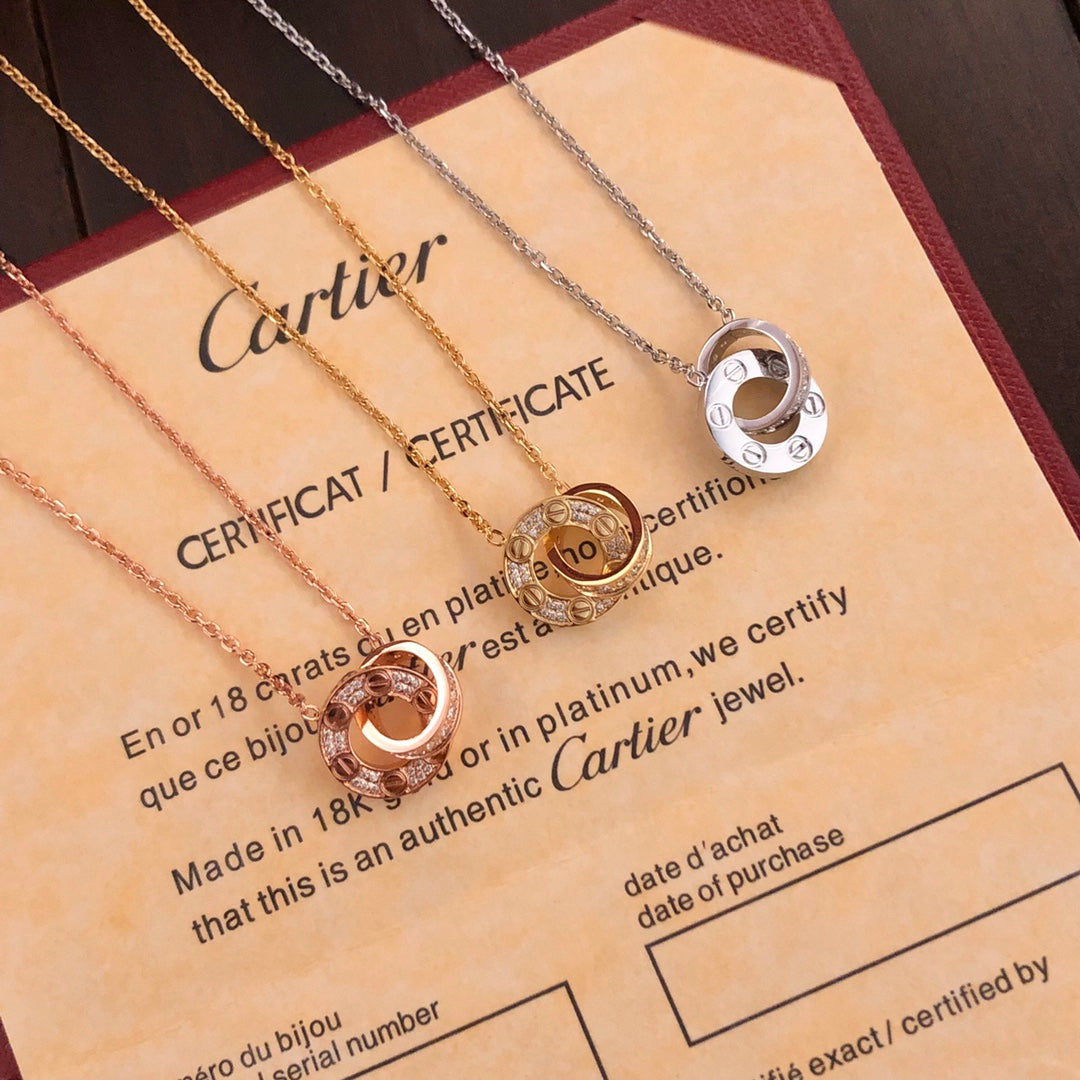 Cartier LOVE Crystal-Set Double Ring Necklace – Luxury Designer Jewelry – product image 10