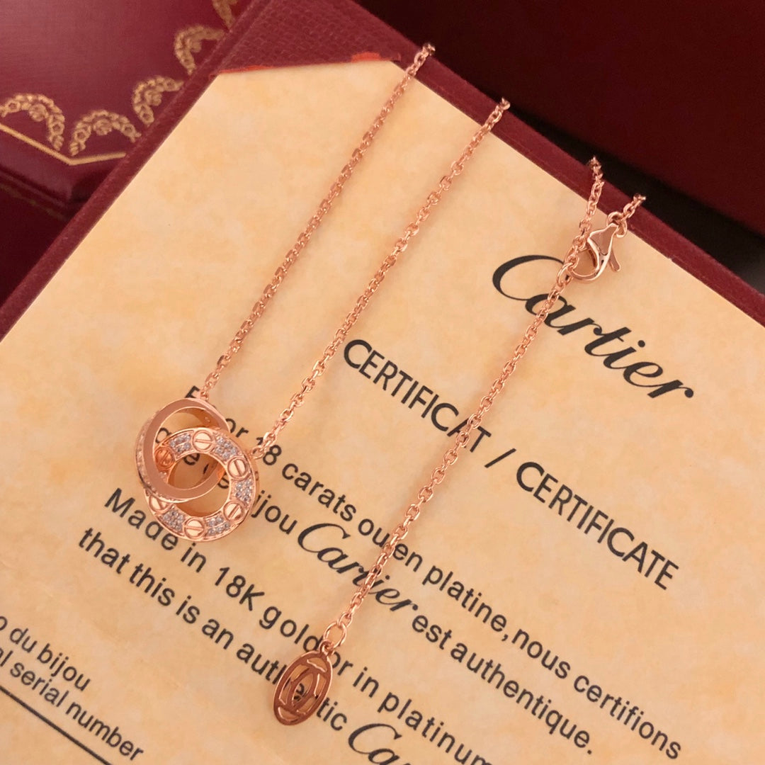 Cartier LOVE Crystal-Set Double Ring Necklace – Luxury Designer Jewelry – product image 13