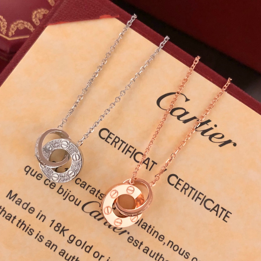 Cartier LOVE Crystal-Set Double Ring Necklace – Luxury Designer Jewelry – product image 14