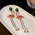 925 Silver Needle Full Diamond Flamingo Earrings