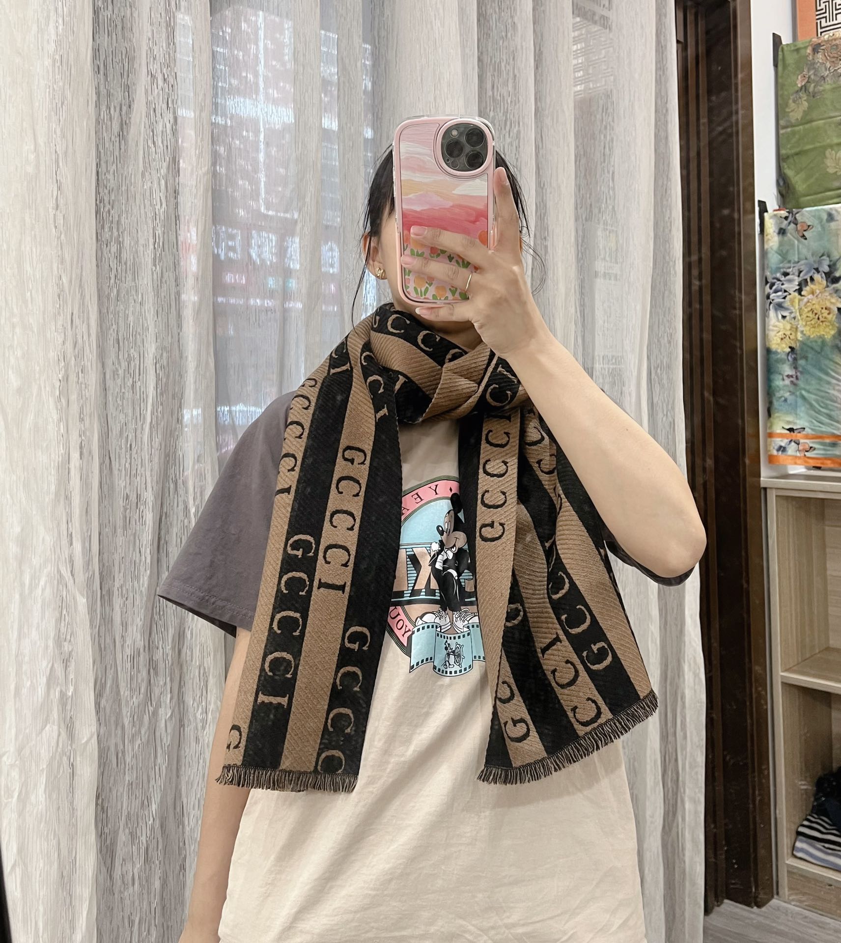 Celine Wool Striped Colorblock Jacquard Letter Scarf for Women – product image 11