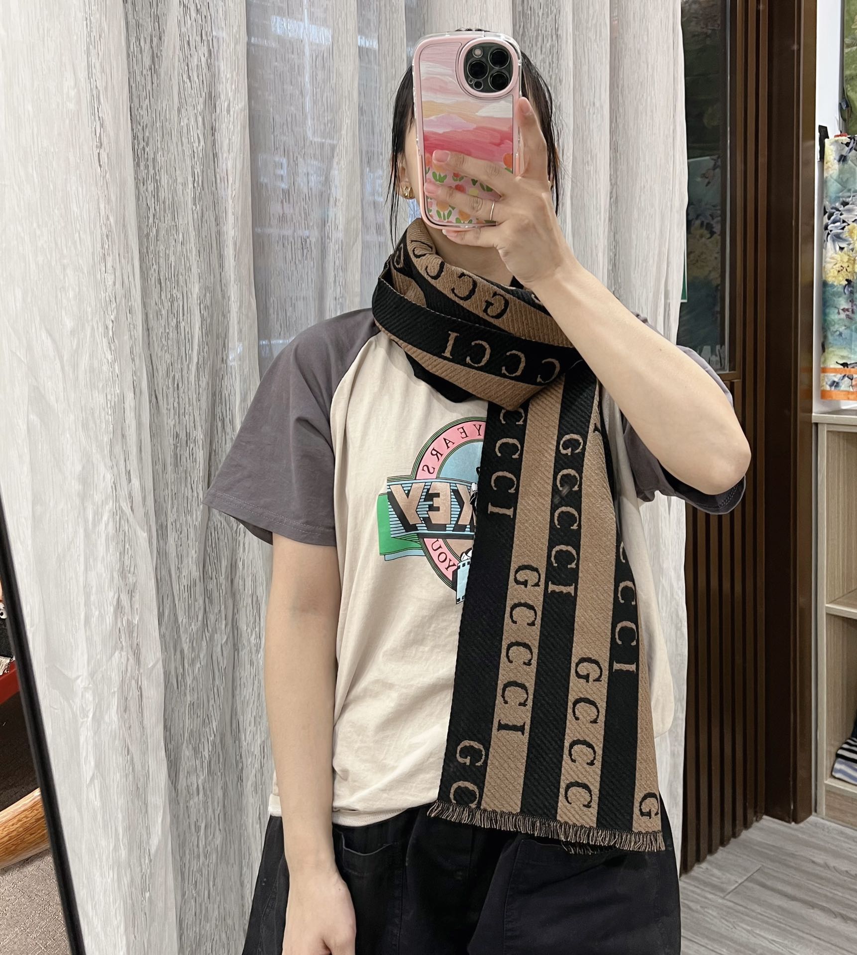 Celine Wool Striped Colorblock Jacquard Letter Scarf for Women – product image 12