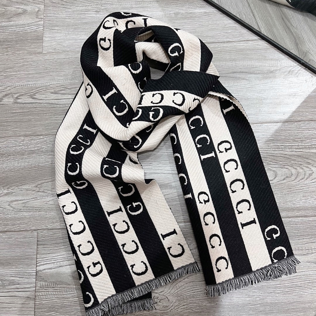 Celine Wool Striped Colorblock Jacquard Letter Scarf for Women – product image 5