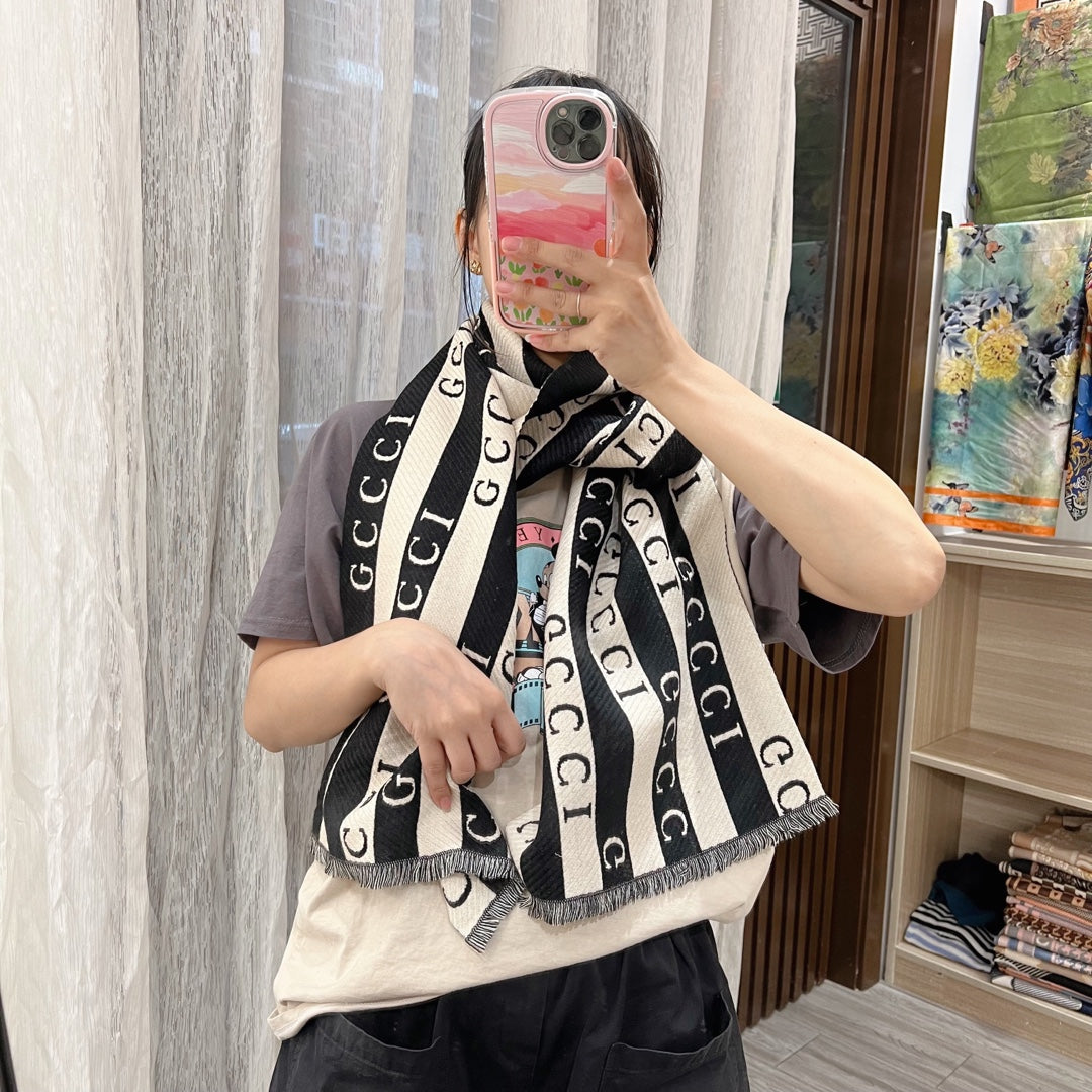 Celine Wool Striped Colorblock Jacquard Letter Scarf for Women – product image 8