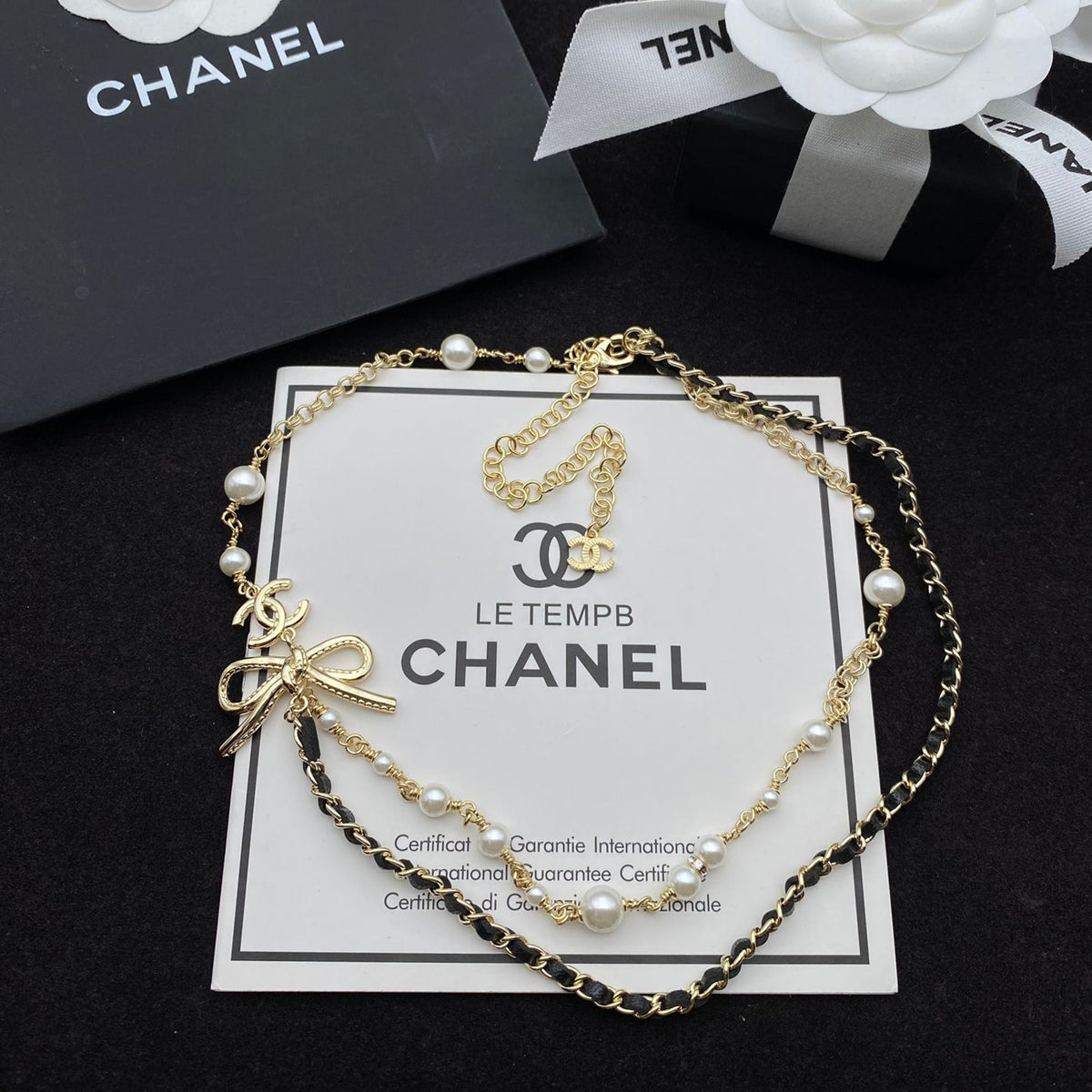 Chanel Bow Double Layer Pearl Necklace – Luxury Designer Jewelry – product image 1