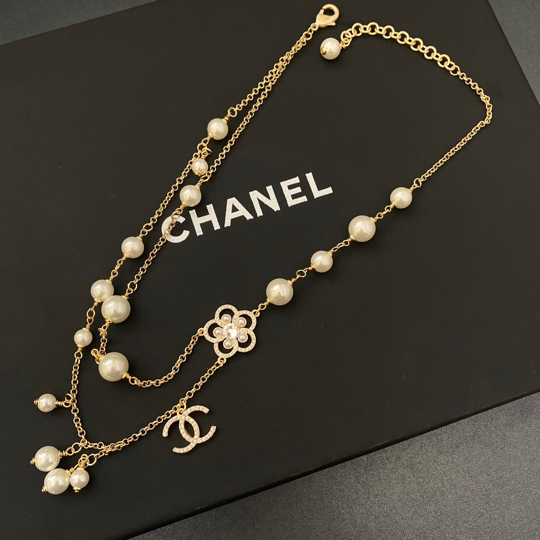 Chanel Camellia Pearl Double Layer Necklace – Luxury Designer Jewelry – product image 1