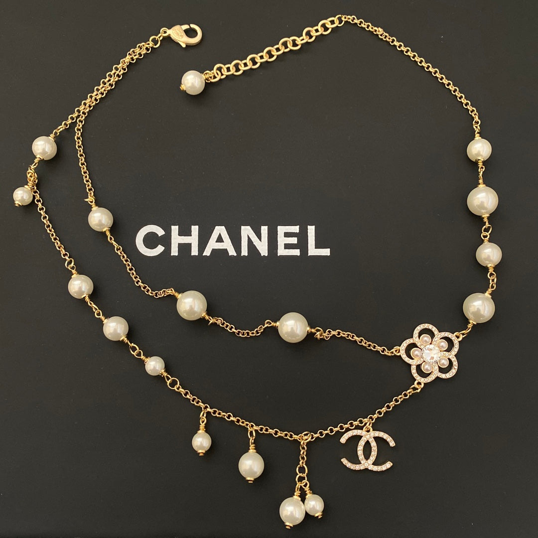 Chanel Camellia Pearl Double Layer Necklace – Luxury Designer Jewelry – product image 2