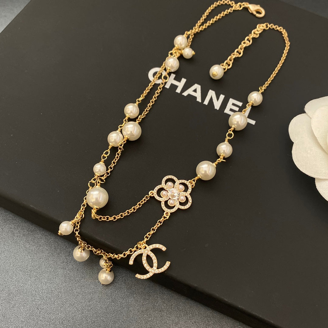 Chanel Camellia Pearl Double Layer Necklace – Luxury Designer Jewelry – product image 3