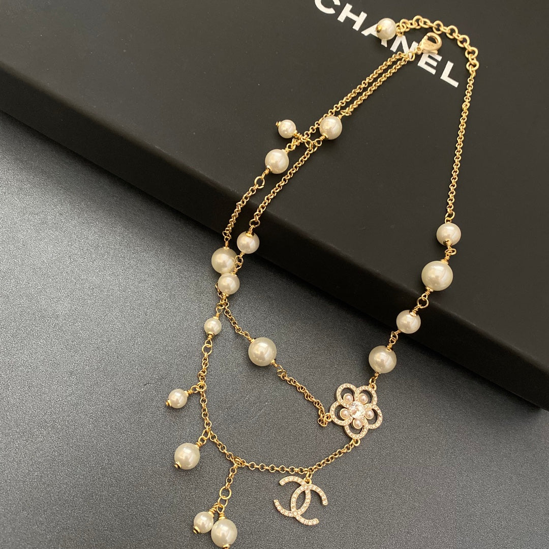 Chanel Camellia Pearl Double Layer Necklace – Luxury Designer Jewelry – product image 4