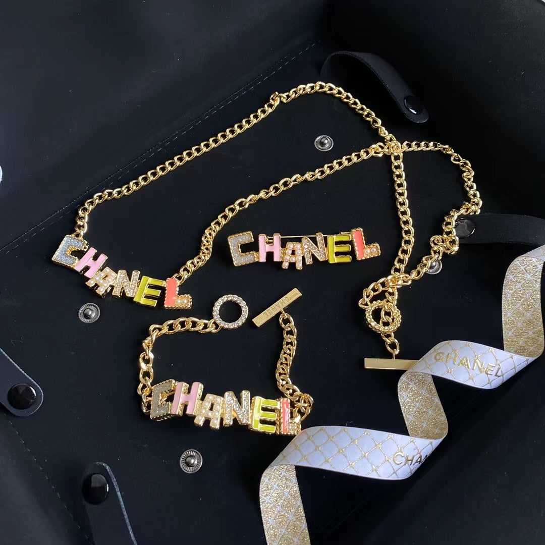 Chanel Colorful Crystal Letter Necklace and Bracelet – Luxury Jewelry – product image 5